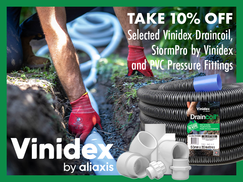 Take 10% Off Selected Vinidex Draincoil, StormPRO and PVC-U Pressure Fittings